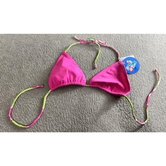 Akua Blue Pink Triangle Bikini Top Sz Small L Back Ties Swim Top Swimwear New - Picture 3 of 6